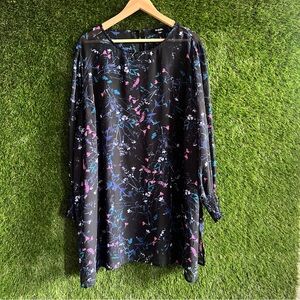 Simply Be 26 Floral Semi Sheet Tunic Smocked Sleeves Plus